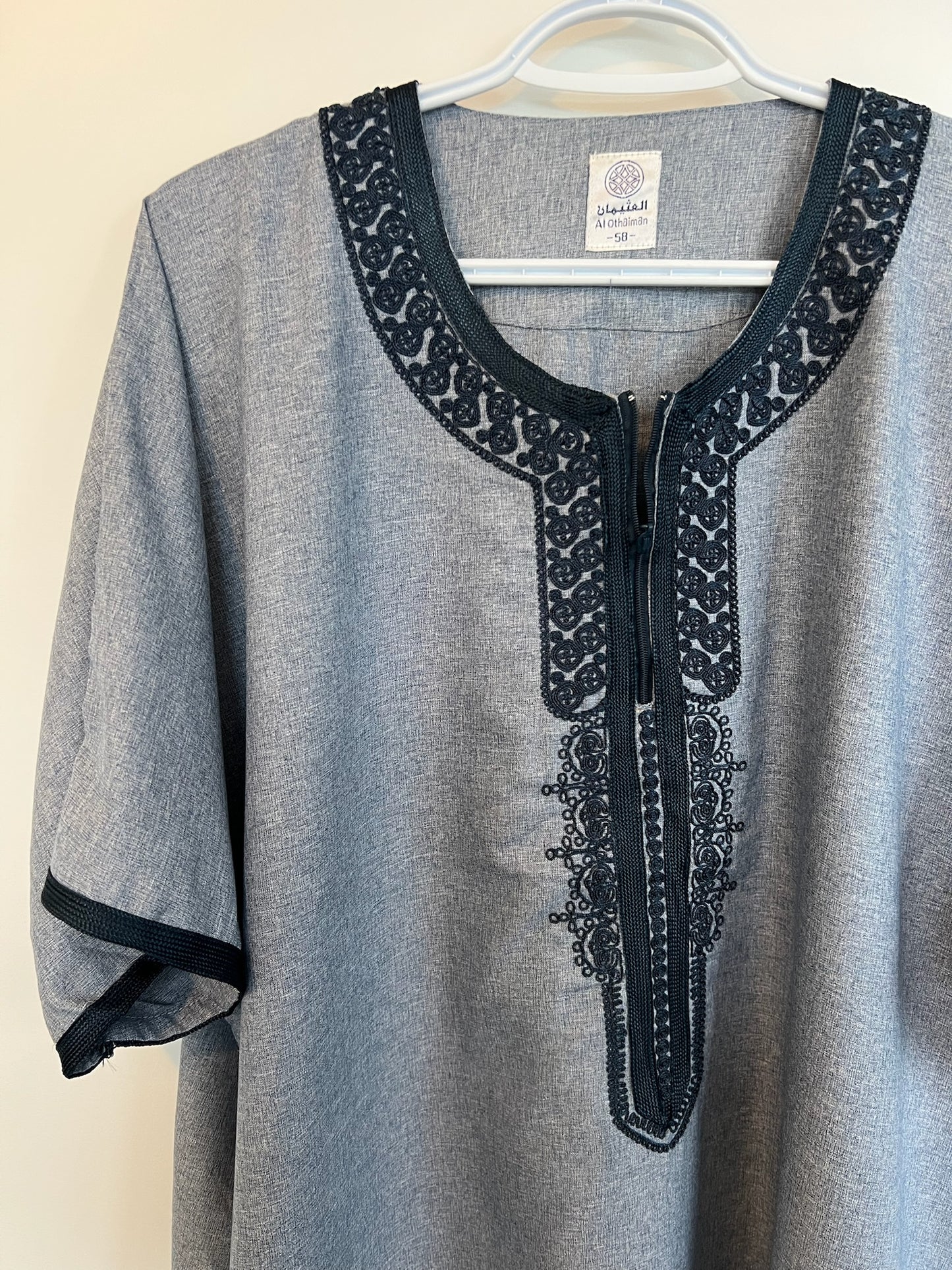 Moroccan Embroidered Thobe - Urban Zip (Steel Blue)