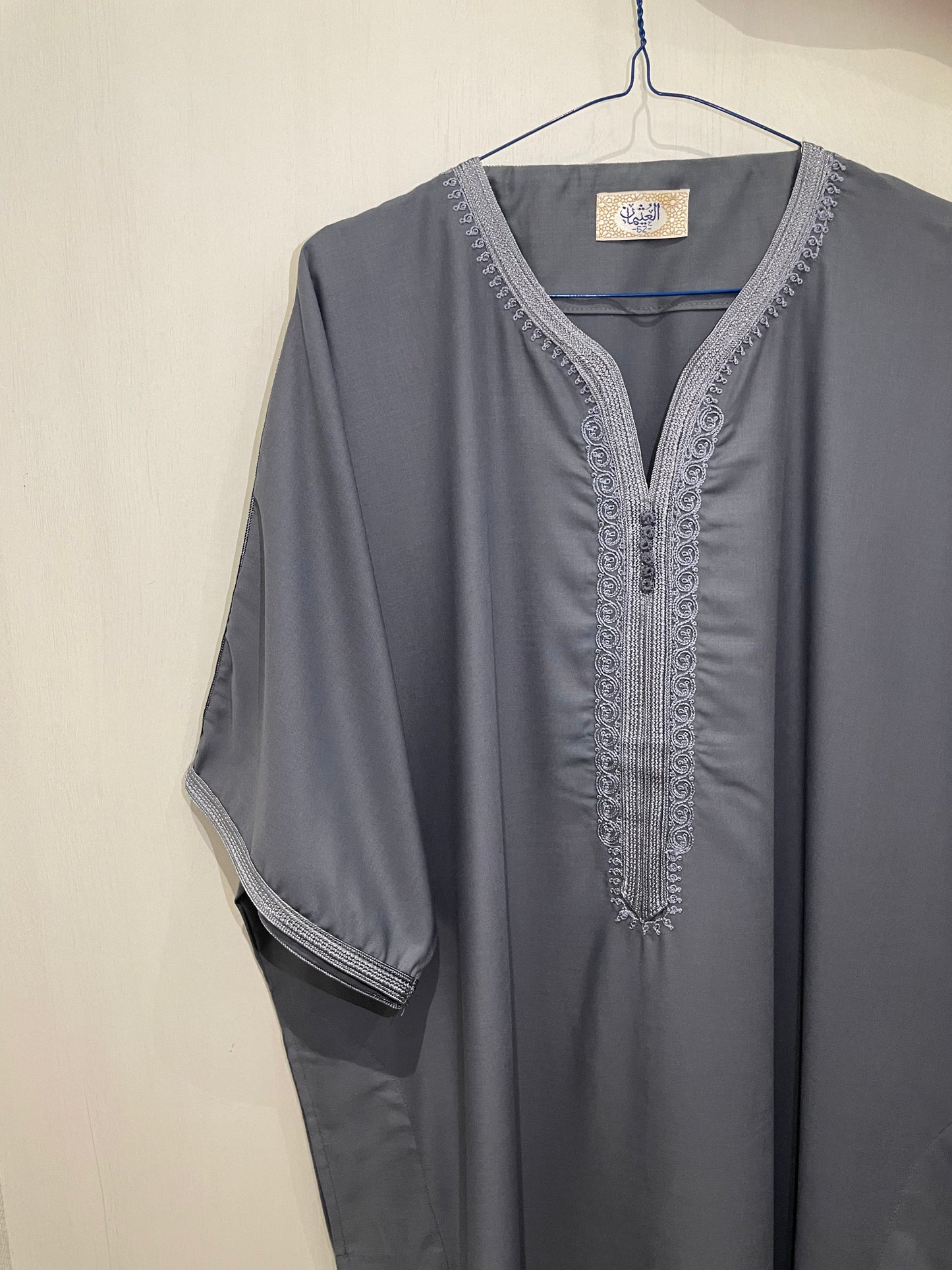 Moroccan Embroidered Thobe - Slate Gray (Classic Lace)