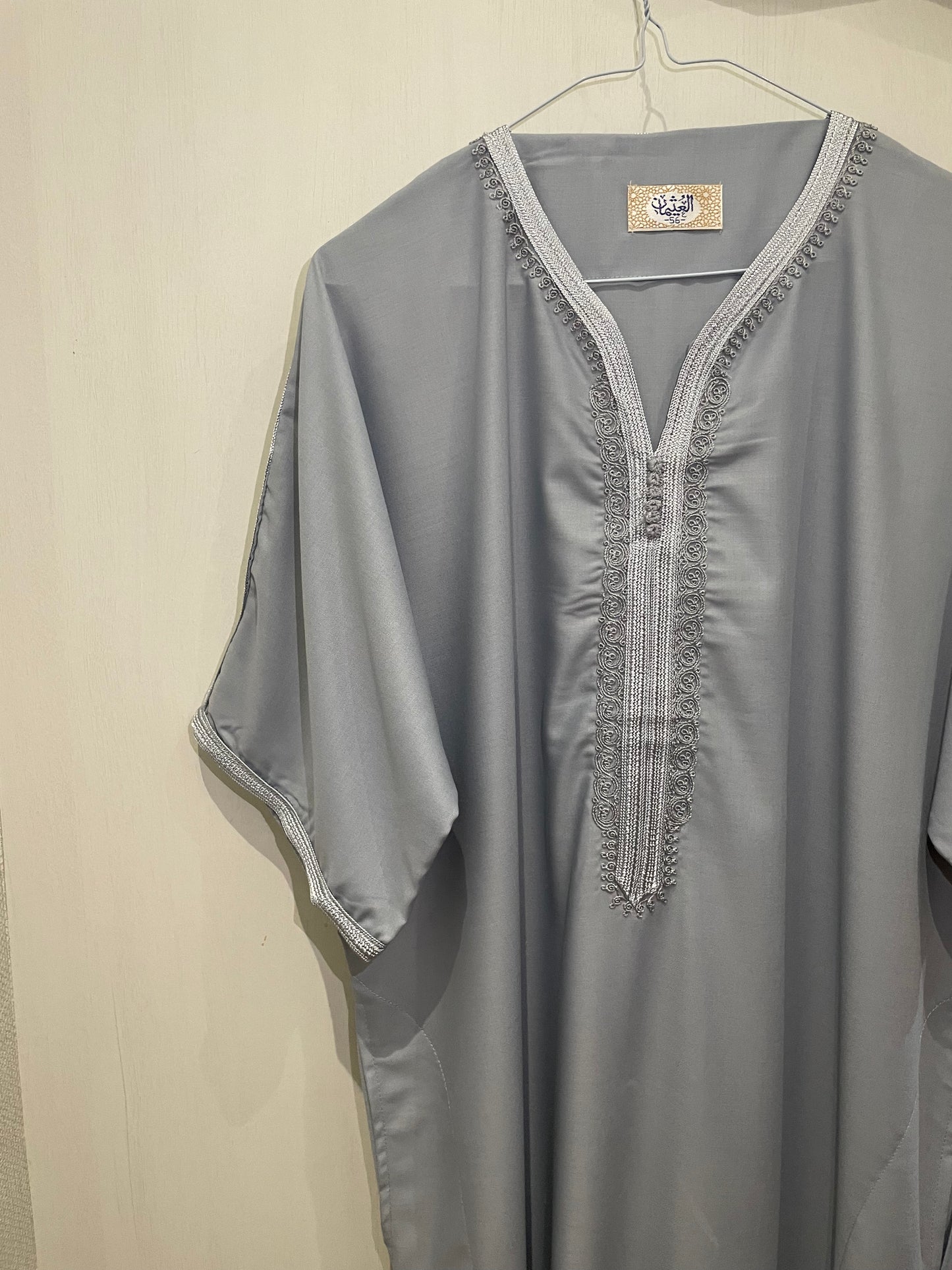 Moroccan Embroidered Thobe - Steel Mist (Classic Lace)