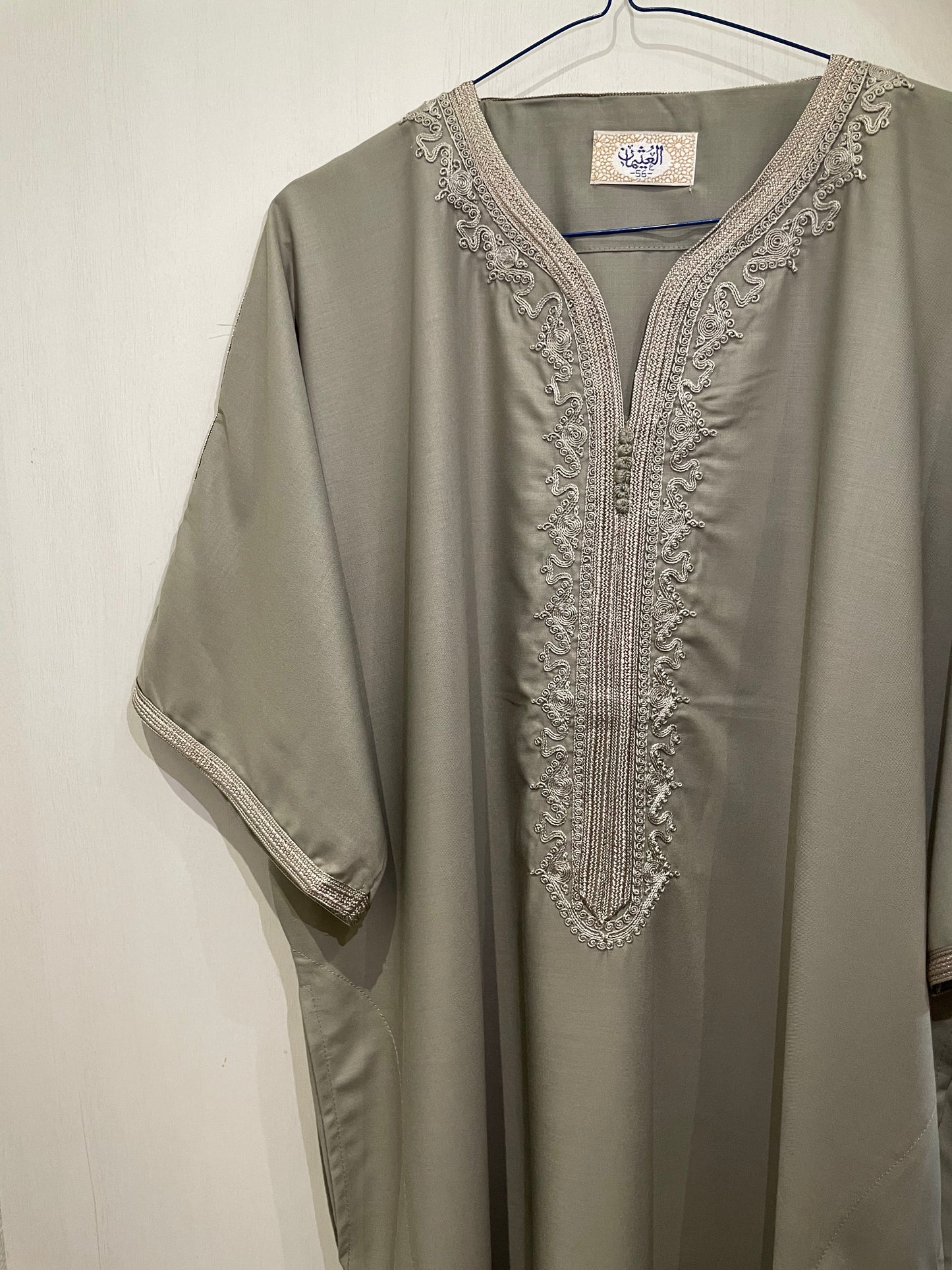 Moroccan Embroidered Thobe - Olive Sage (Royal Trim)