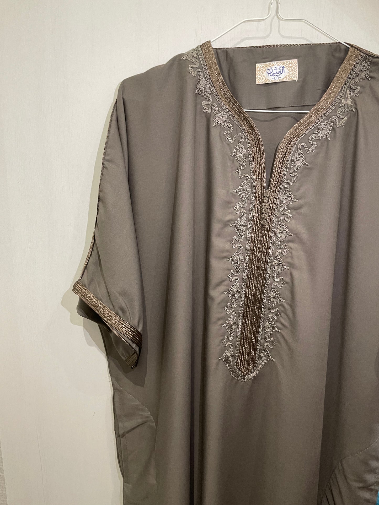 Moroccan Embroidered Thobe - Desert Taupe (Royal Trim)