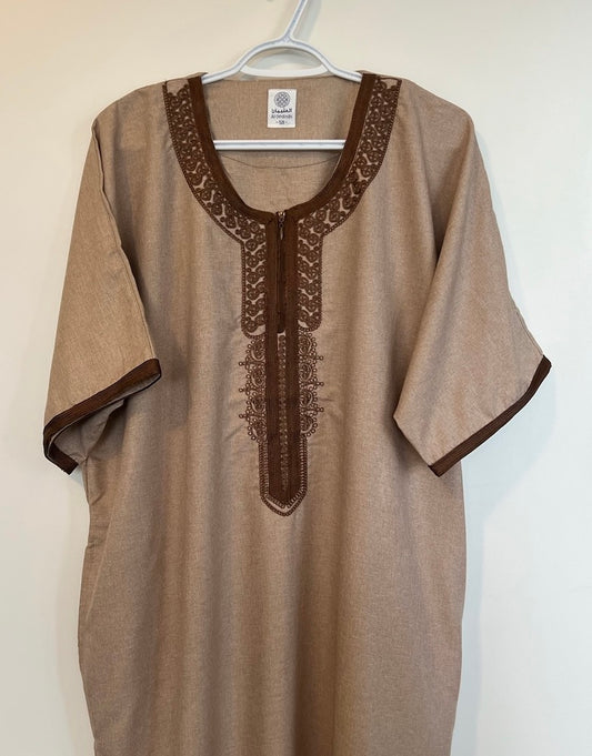 Moroccan Embroidered Thobe - Urban Zip (Sandy Beige)