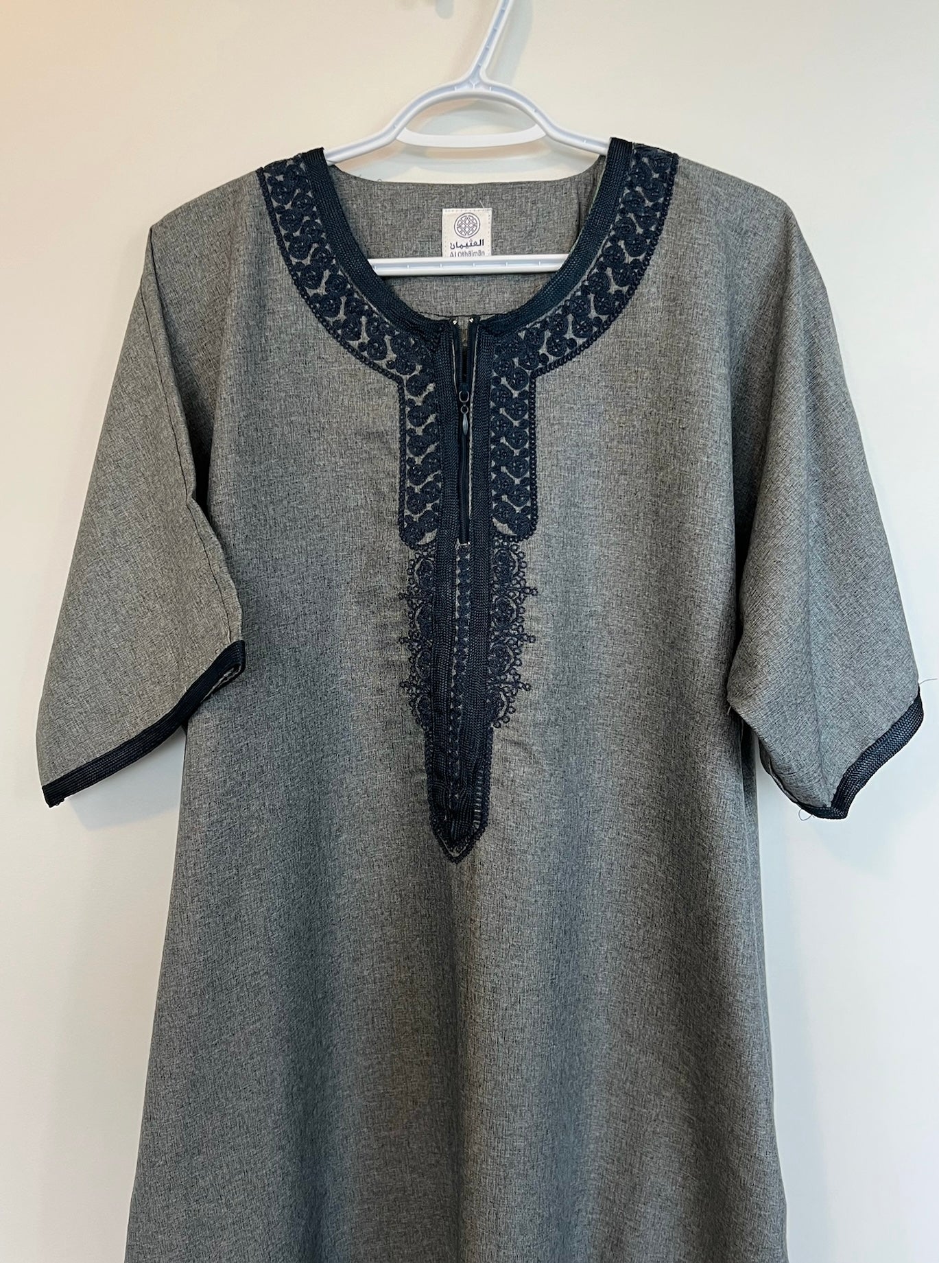 Moroccan Embroidered Thobe - Urban Zip (Graphite Grey)