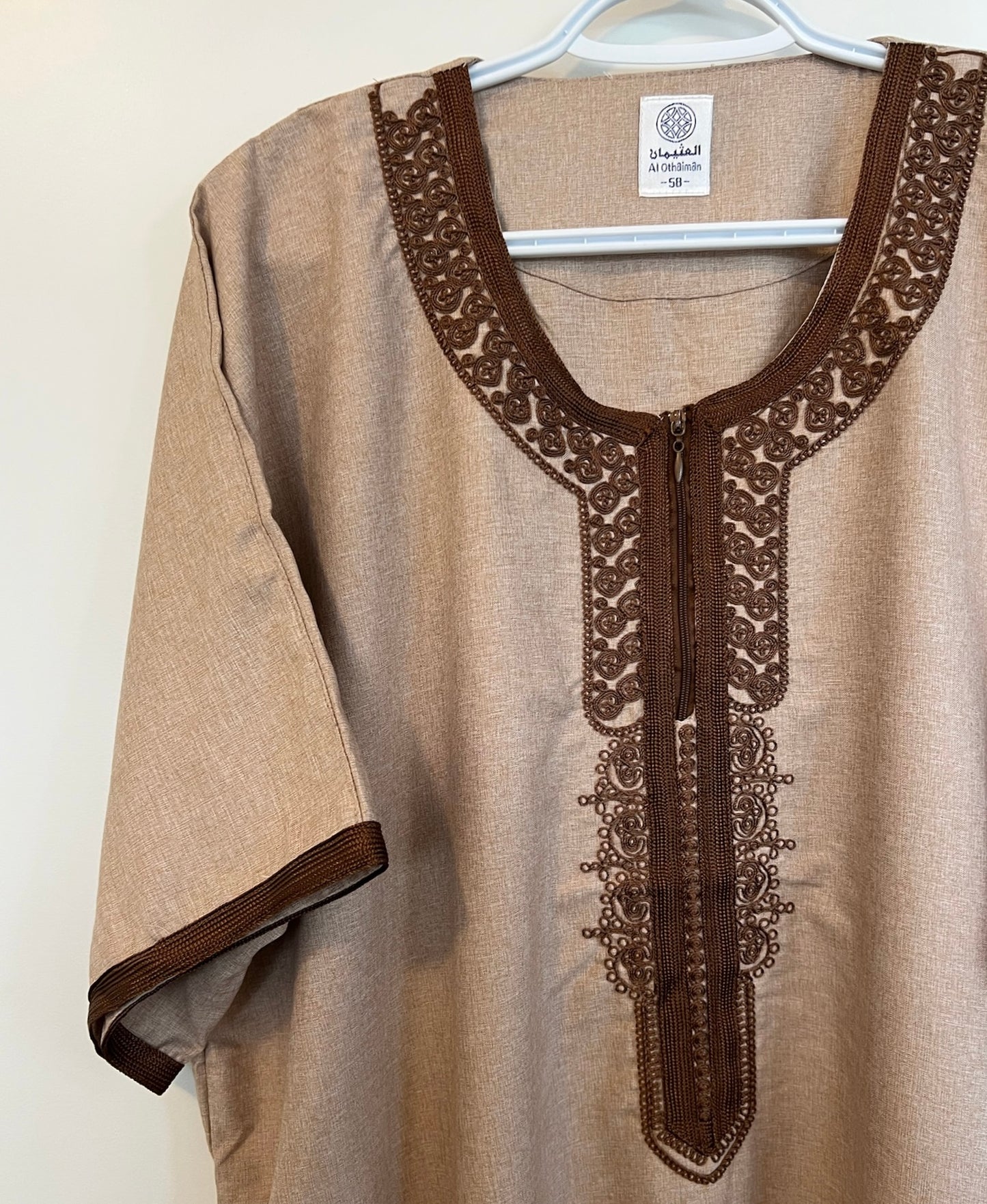 Moroccan Embroidered Thobe - Urban Zip (Sandy Beige)