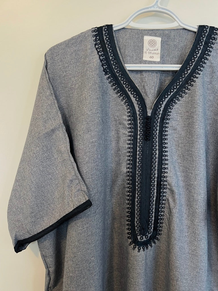 Moroccan Embroidered Thobe - Noble Crest (Dusty Denim)