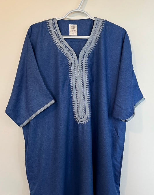 Moroccan Embroidered Thobe - Noble Crest (Ocean Azure)