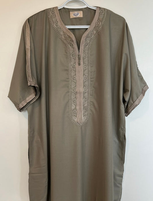 Moroccan Embroidered Thobe - Qamr Weave (Olive Sage)