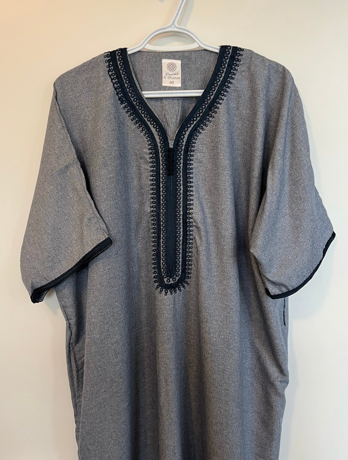 Moroccan Embroidered Thobe - Noble Crest (Dusty Denim)