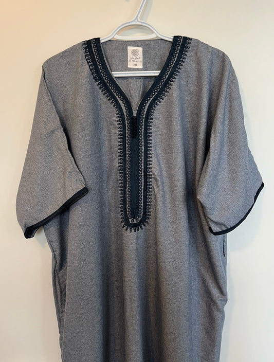 Moroccan Embroidered Thobe - Noble Crest (Dusty Denim)