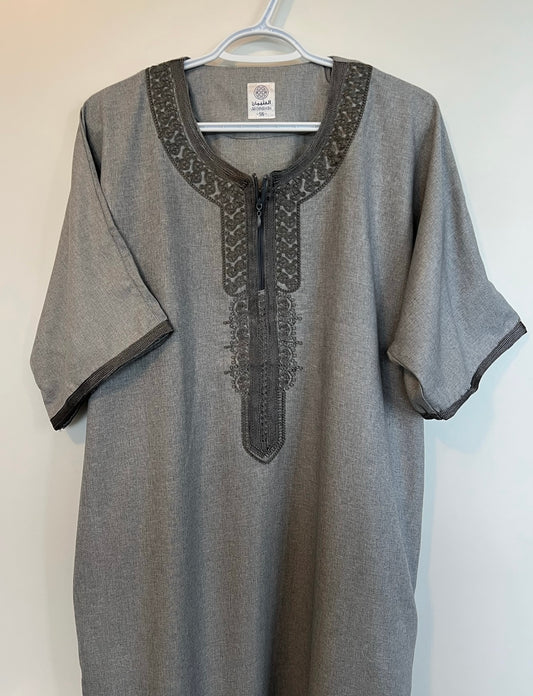 Moroccan Embroidered Thobe - Urban Zip (Iron Silver)