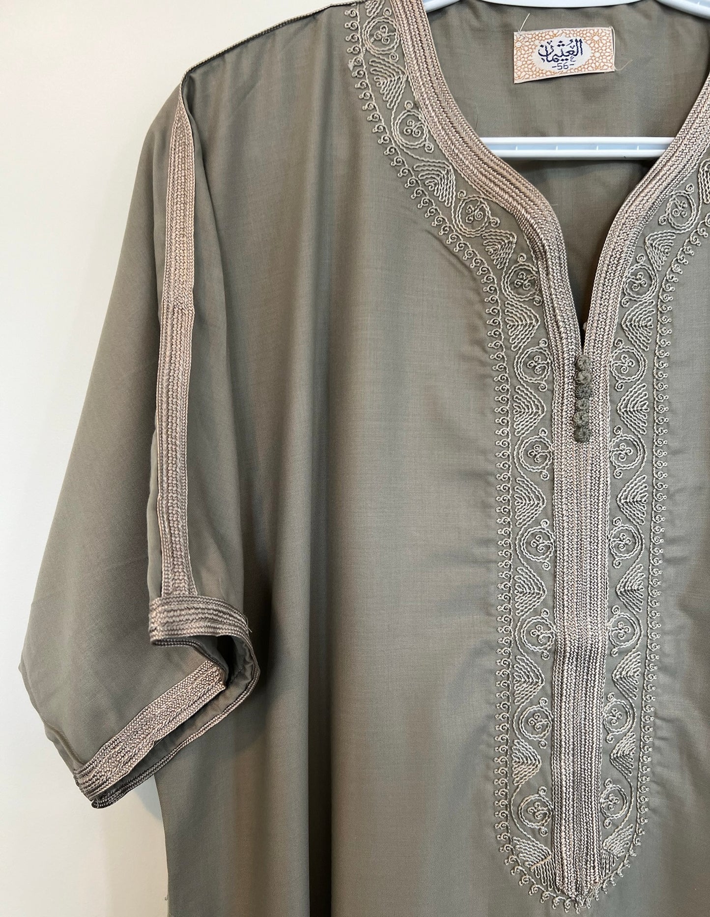 Moroccan Embroidered Thobe - Qamr Weave (Olive Sage)