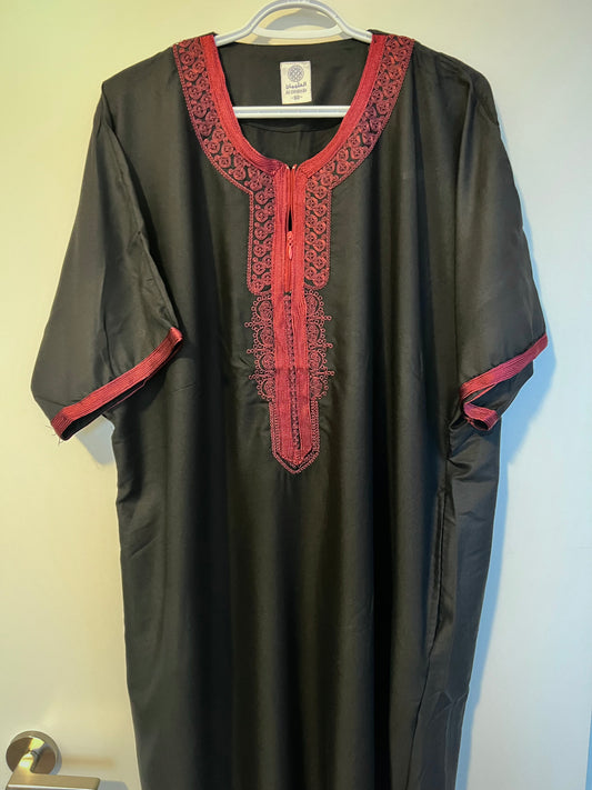 Moroccan Embroidered Thobe - Urban Zip (Forest Black)
