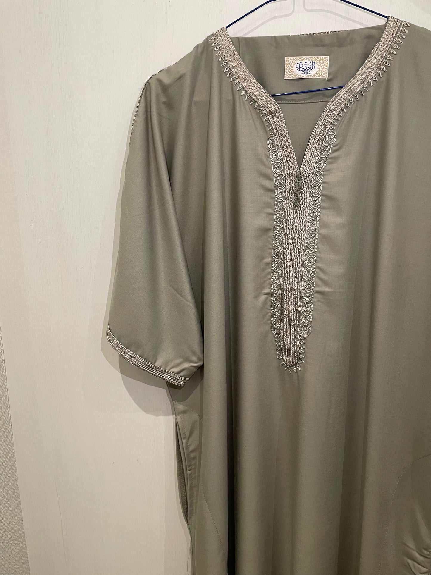 Moroccan Embroidered Thobe - Olive Sage (Classic Lace)