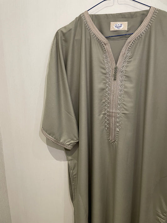 Moroccan Embroidered Thobe - Olive Sage (Classic Lace)
