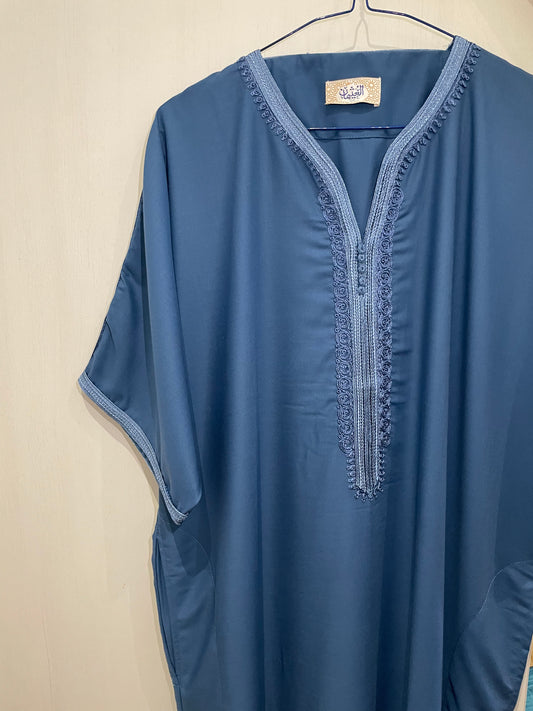 Moroccan Embroidered Thobe - Twilight Blue (Classic Lace)