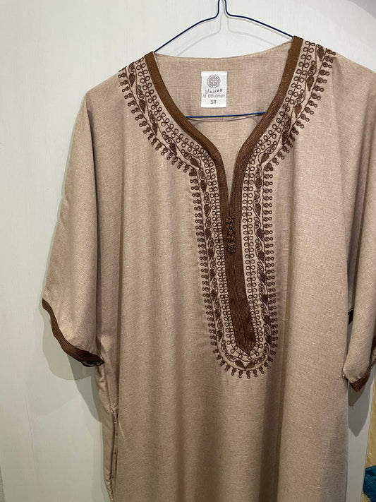 Moroccan Embroidered Thobe - Sandy Beige (Legacy Stitch)