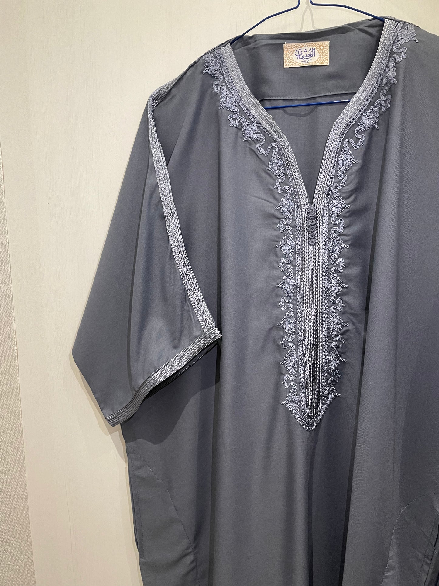 Moroccan Embroidered Thobe - Slate Gray (Royal Trim)